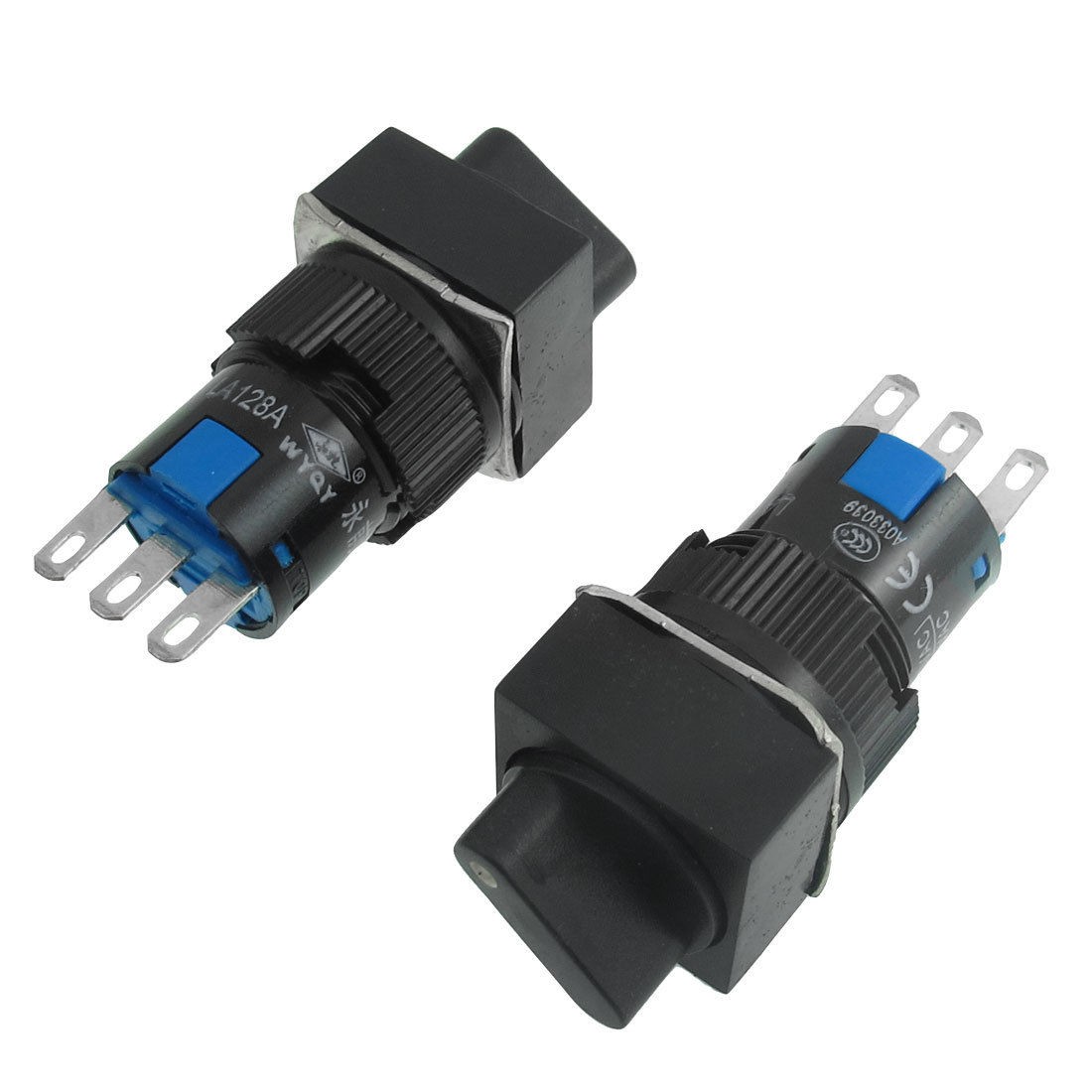 AC 250V 5A 2 Position 1NO 1NC DPDT Square Selector Push Button Switch 2 Pcs