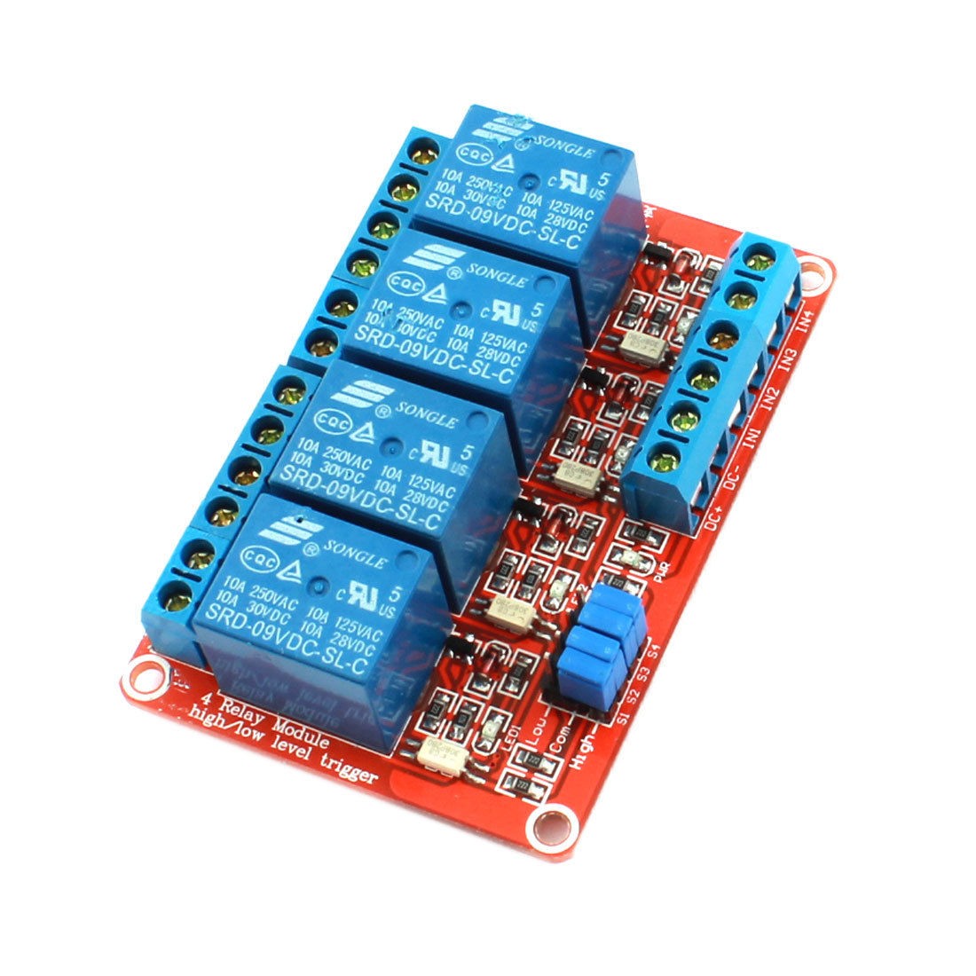 Red DC 9V 4 Way High/Low Level Trigger Optocoupler Driver Relay Module
