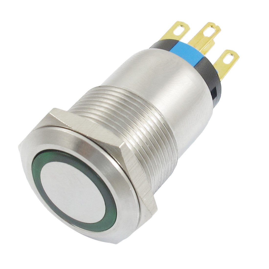 DC 12V Green Lamp 19mm Mounted Stainless Steel Push Button Switchs