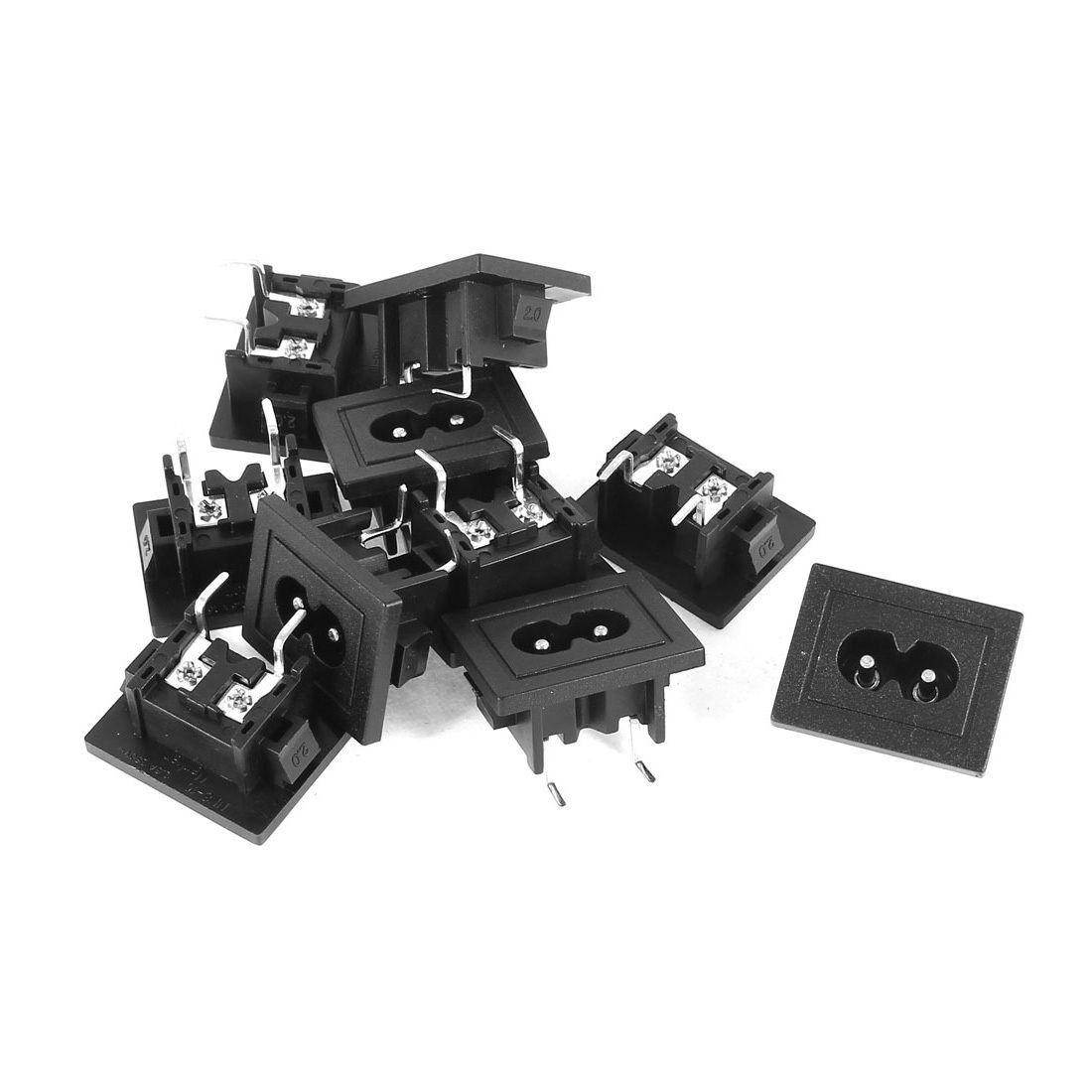 AC 250V 2.5A IEC320 C8 Male Plug Clamping Mount Inlet Socket Adapter 10 Pcs