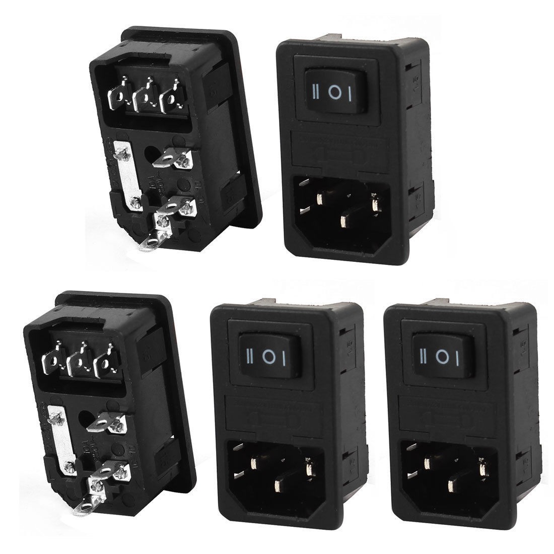 AC 250V 10A 3-pin Rocker Switch IEC320 C14 Power Inlet Socket w Fuse 5 Pcs