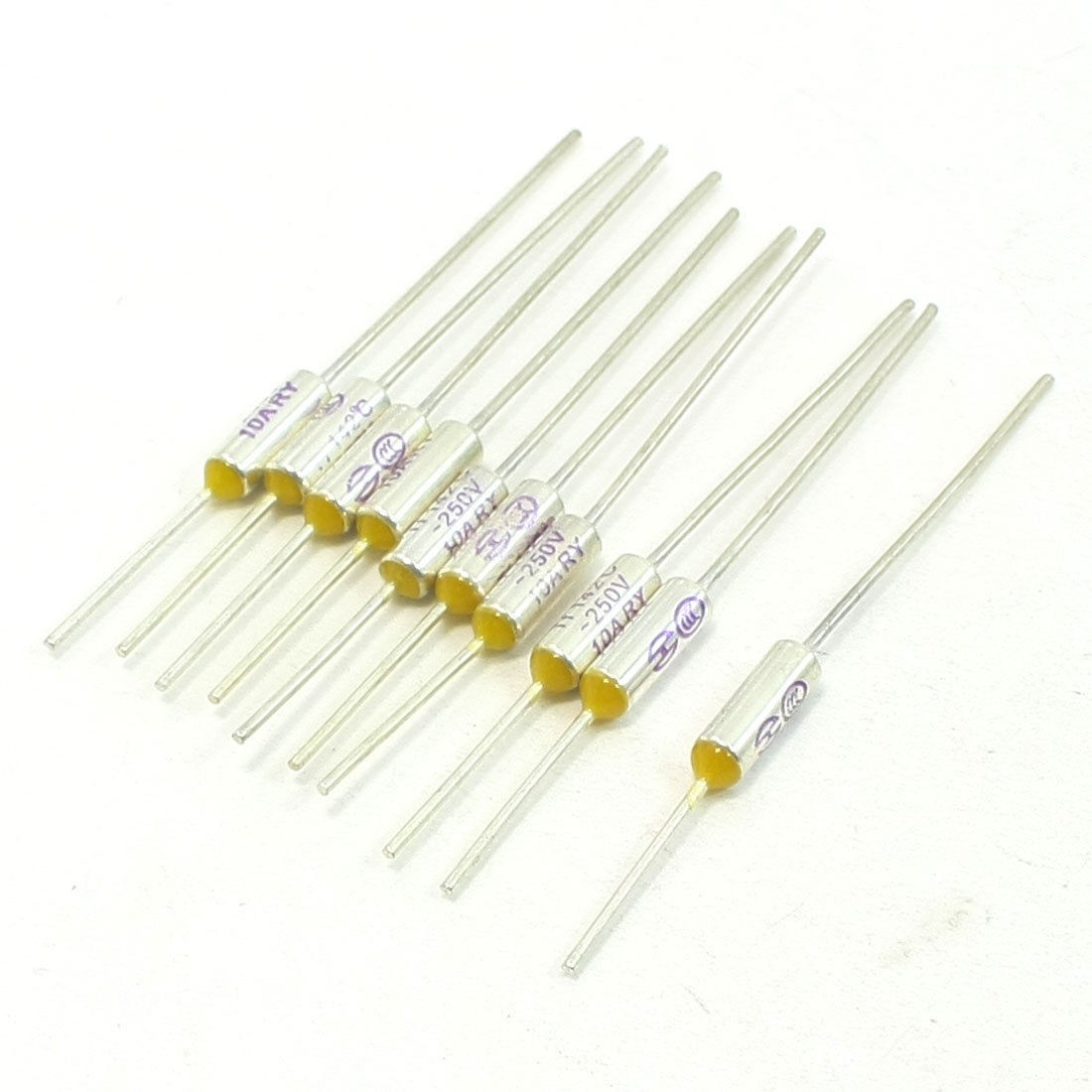 10 Pcs Insulated Metal Leads 142 Degree Celsius 250V 10A Aluminum Thermal Fuses
