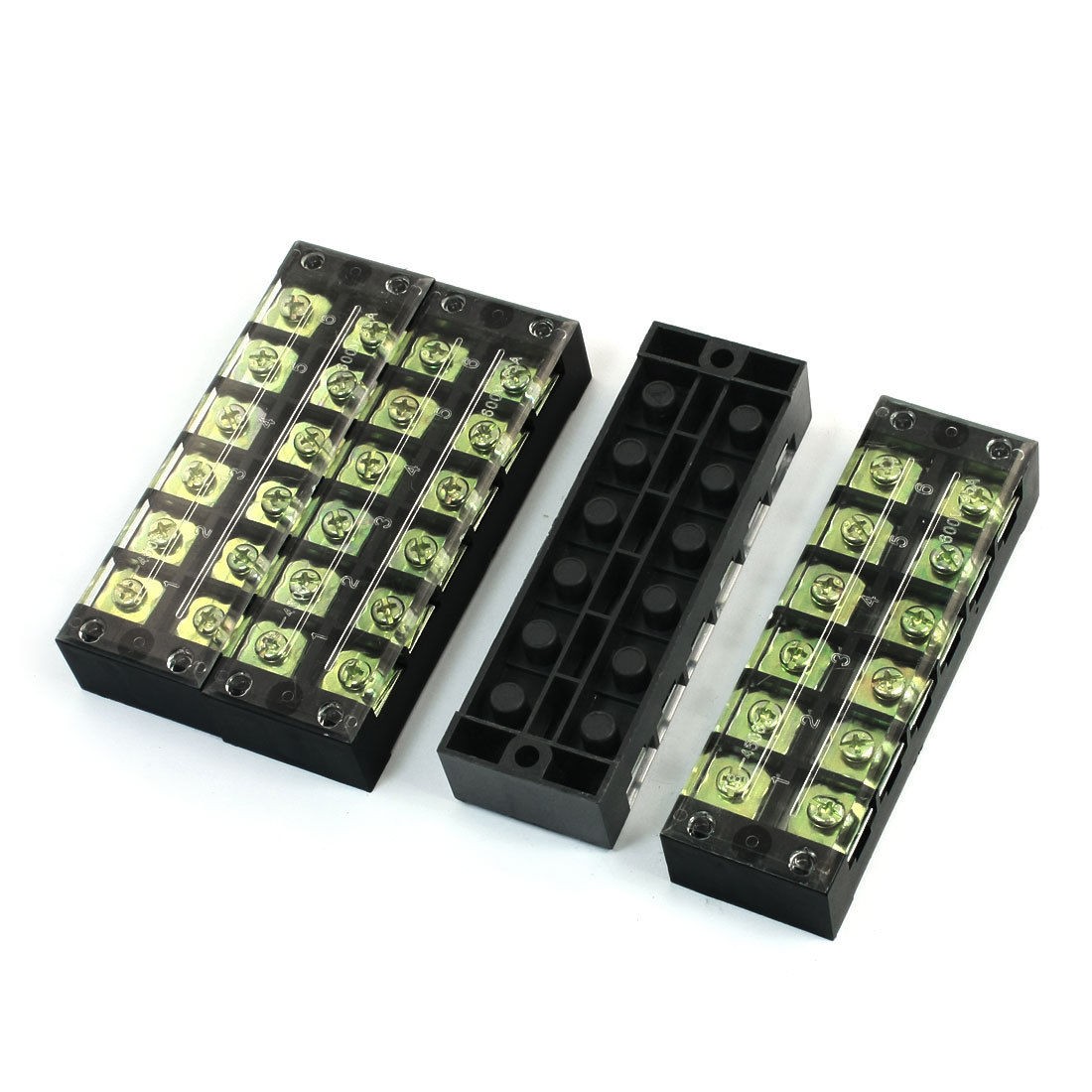 4pcs Dual Rows 6 Positions Covered Screw Terminal Barrier Strip Block 600V 45A