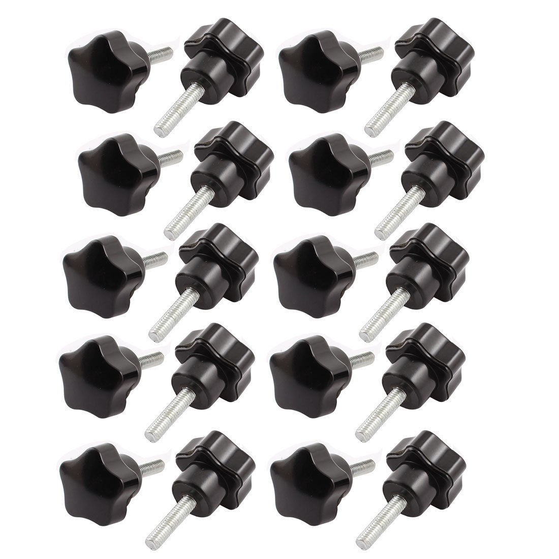 20pcs 6mm Thread 25mm Star Head Straight Knurled Grip Knob Black