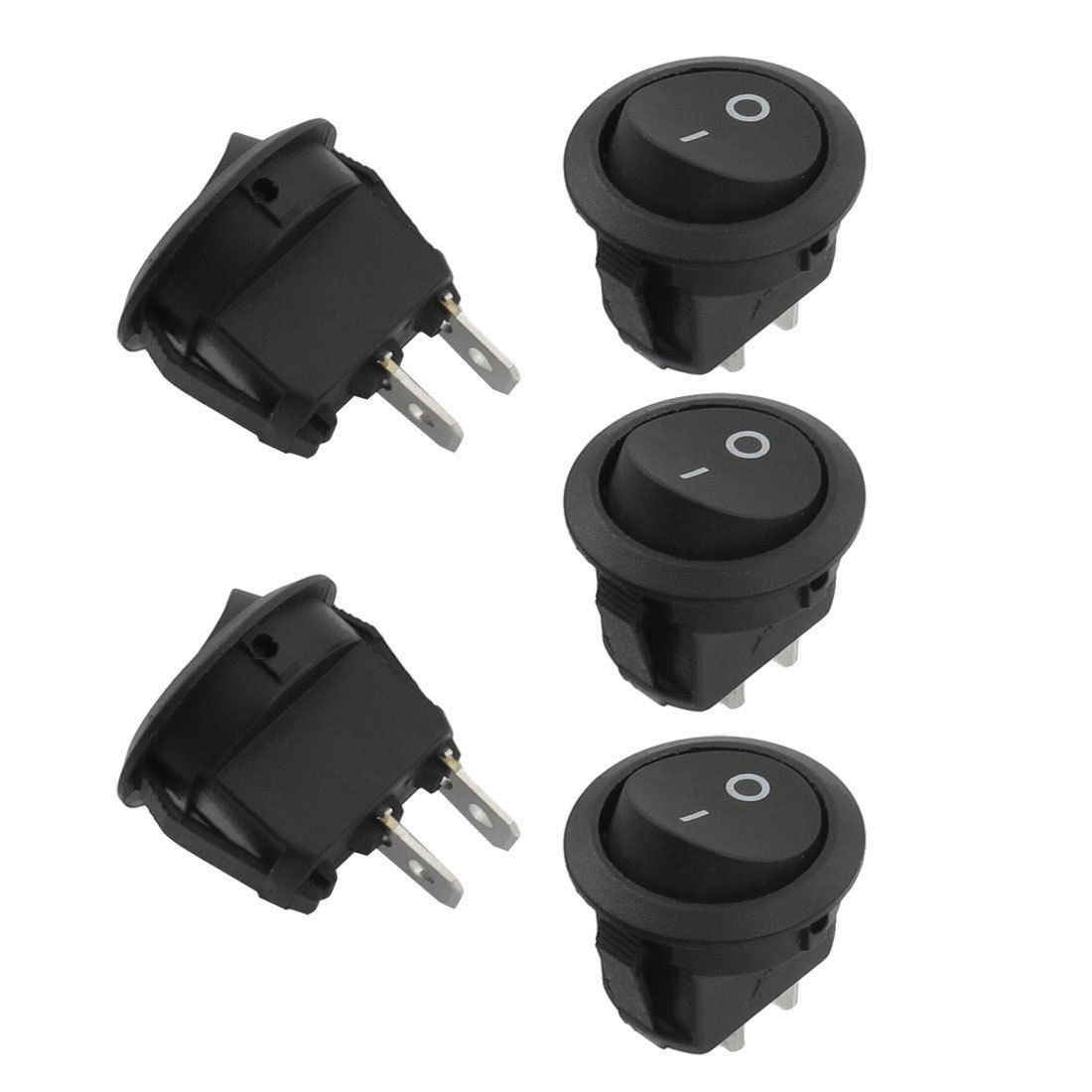 5 Pcs SPST Black Button On/Off Round Rocker Switch AC 6A/250V 10A/125V