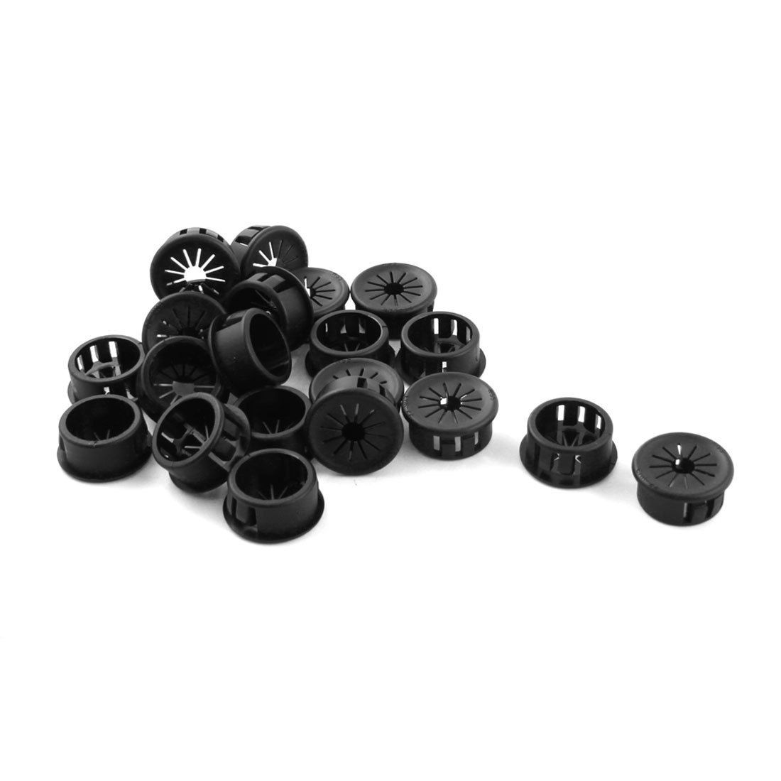 20 Pcs 22mm Dia Insulation Black Plastic Cable Pipe Snap Bushing Harness