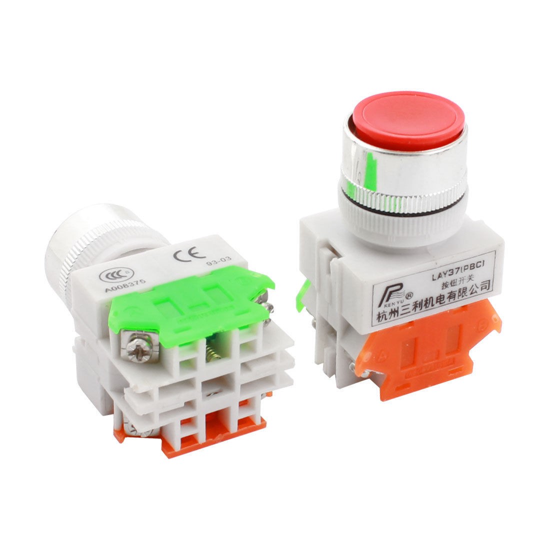 2Pcs AC 600V 10A 24mm Dia Thread DPST Momentary Plastic Push Button Switch