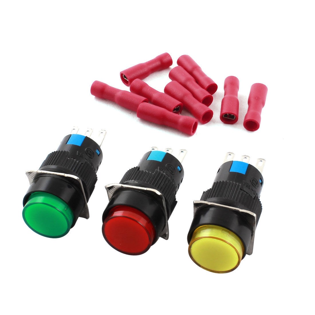 3pcs AC 250V 5A SPDT 5 Pin Momentary Round Push Button Switch + Spade Terminal