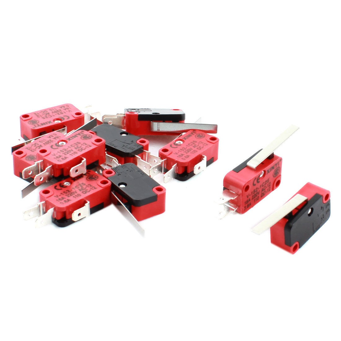 10 Pcs SPDT Momentary Long Straight Hinge Lever Micro Switch AC 220V 16A