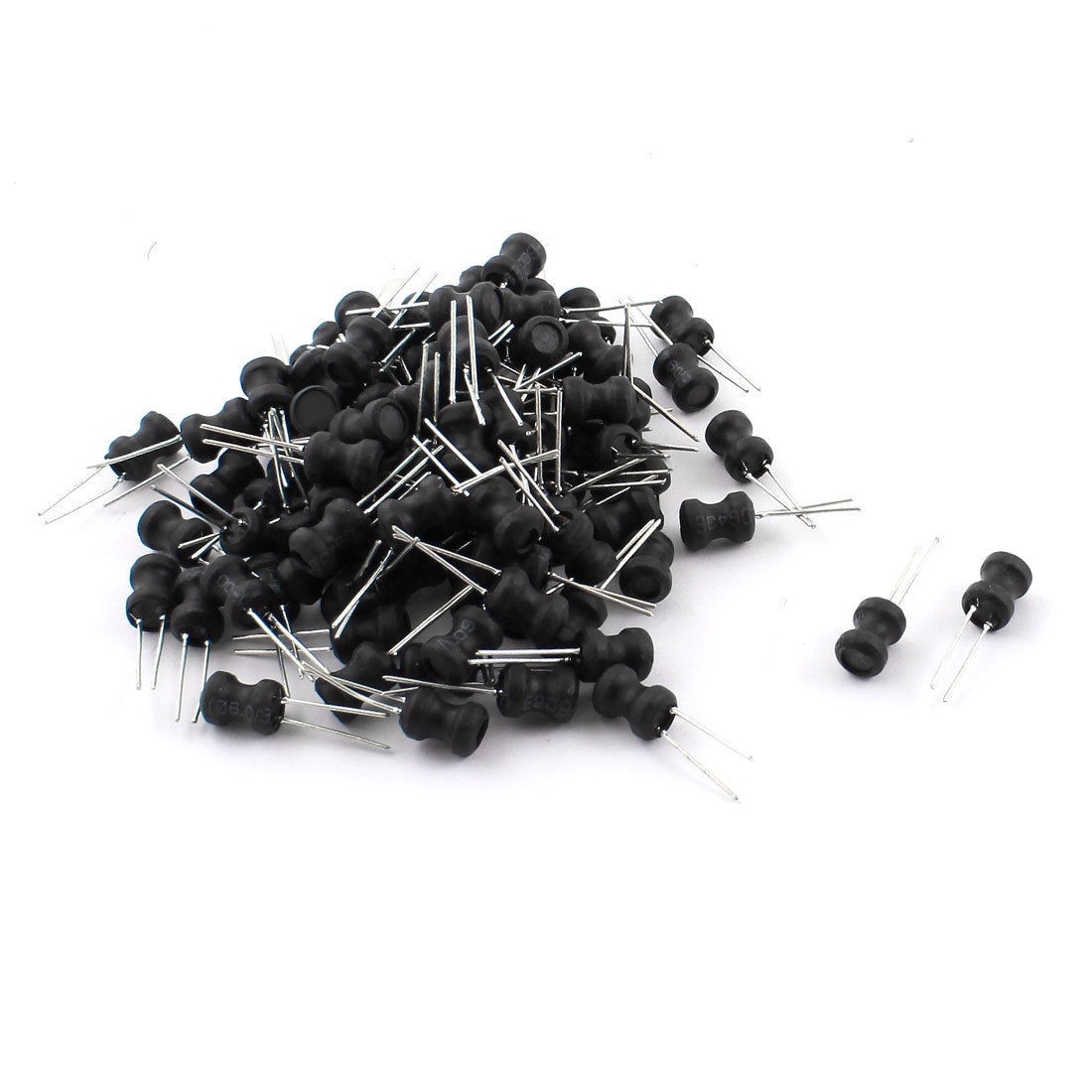 100Pcs 100uH 500mA 6x8mm 10% Tolerance Shielded Radial Lead Inductor Black