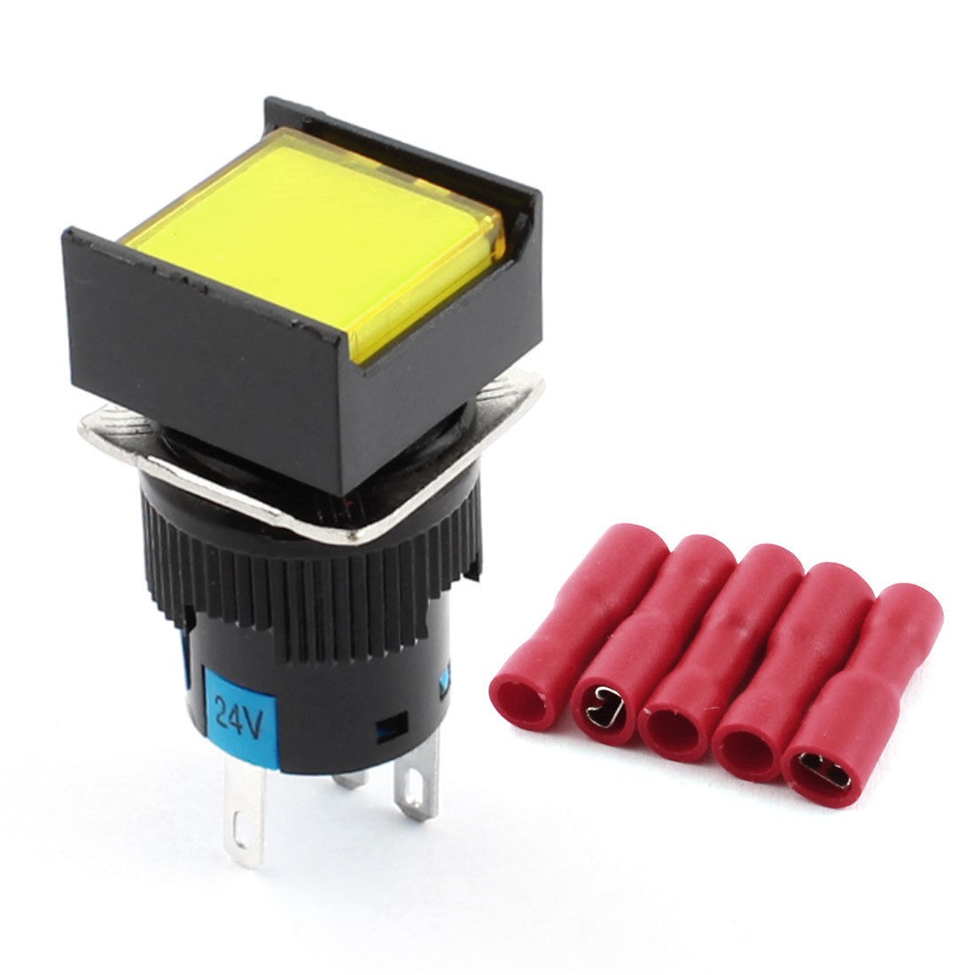 DC24V Yellow Light Locking Rectangle Pushbutton Switch w Wiring Terminals