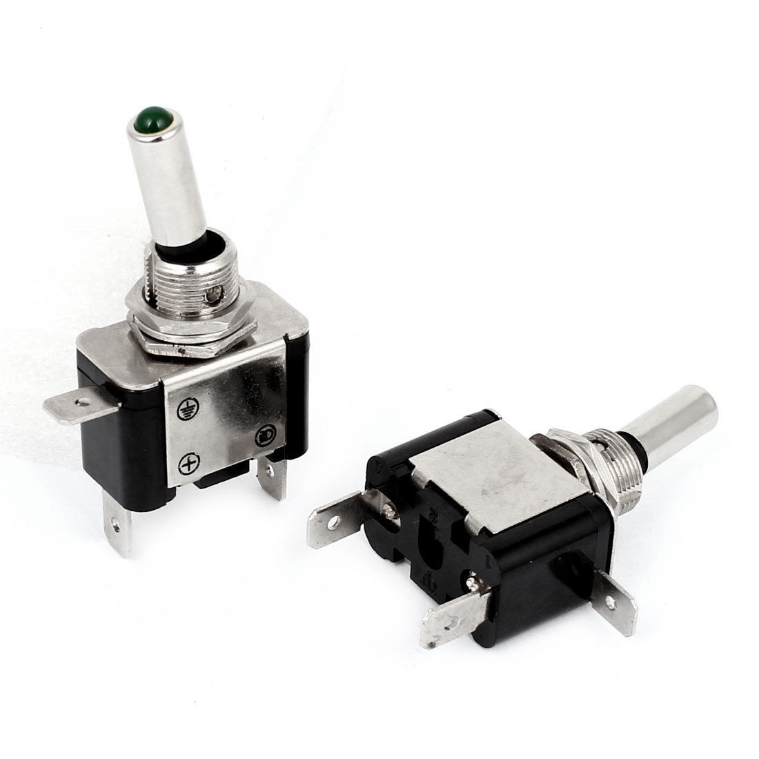 2PCS Racing Car Auto Green LED Light 3 Pin ON-OFF Toggle Switch DC 12V 20A