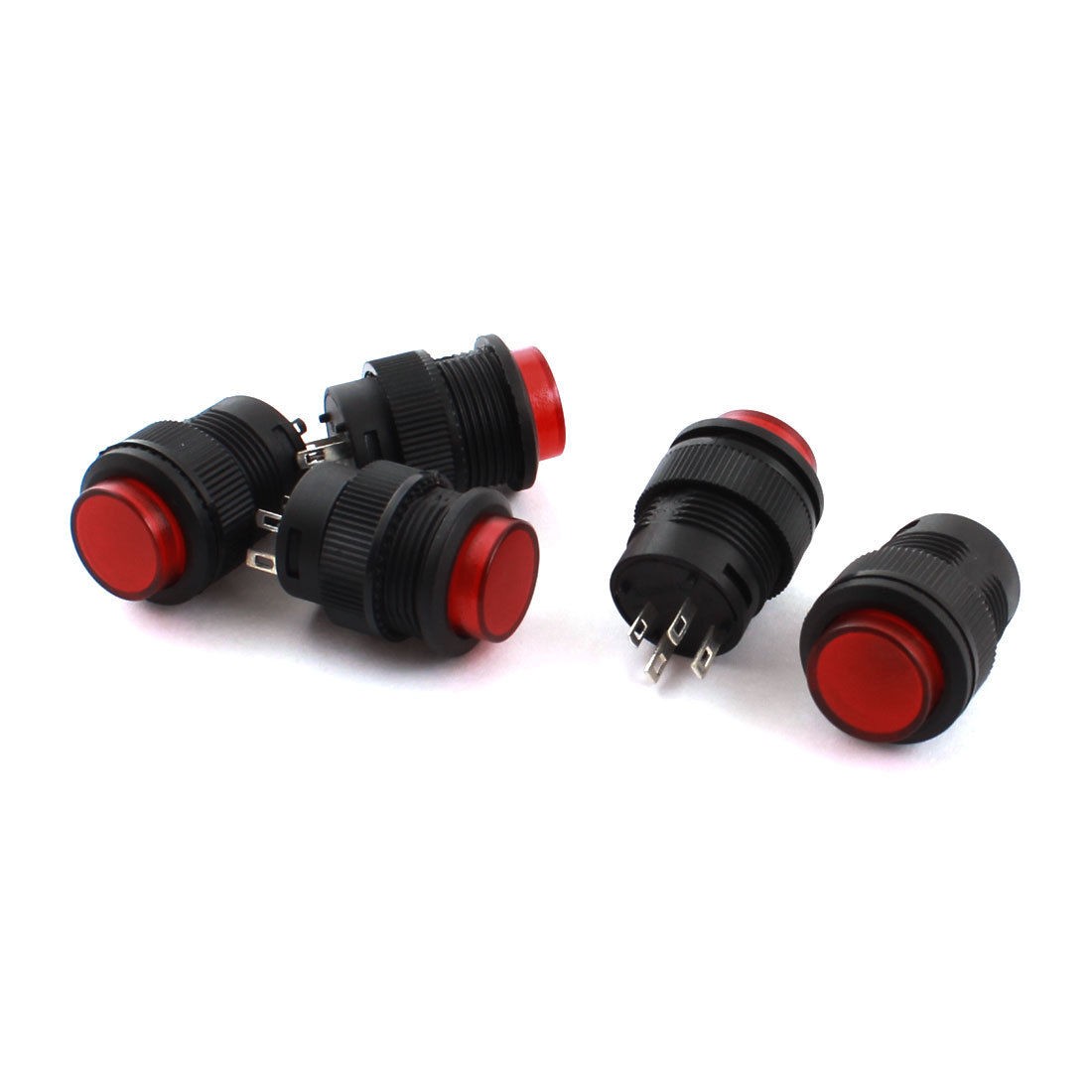5Pcs DC3V Red Light 4Pin Black Latching Pushbutton Switch SPST AC250V 3A