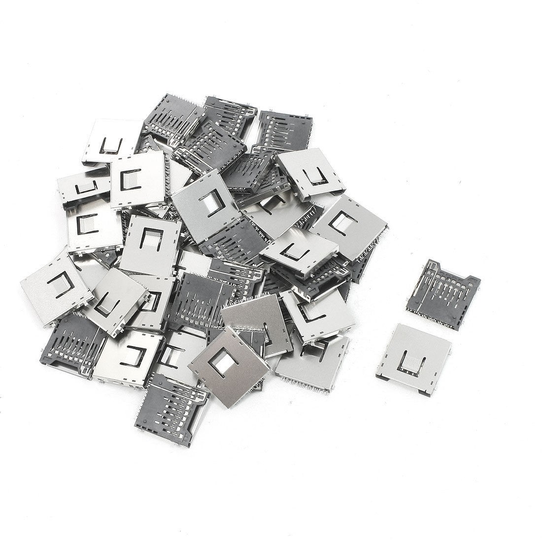 50Pcs Stainless Steel SD Memory Card Sockets Connectors 1" x 1" x 0.1"