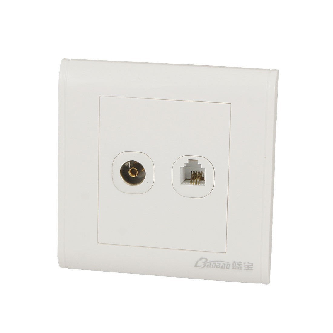 White Square Plastic RJ11 8P4C Telephone TV Socket Wall Plate