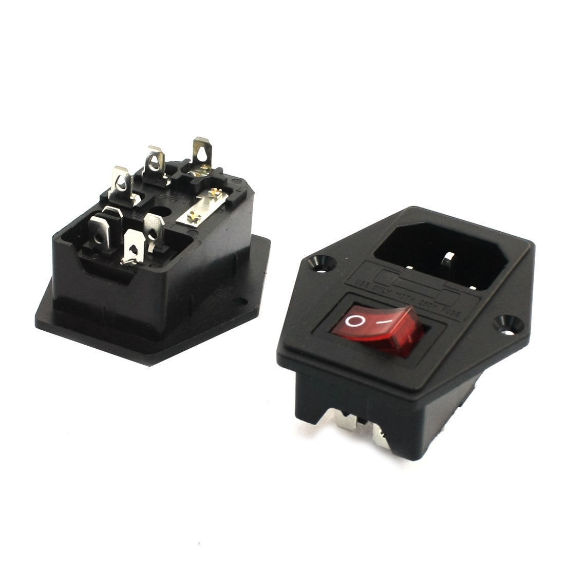 2Pcs Red Lamp Rocker Switch Fuse Holder IEC320 C14 Inlet Power Socket AC250V 10A