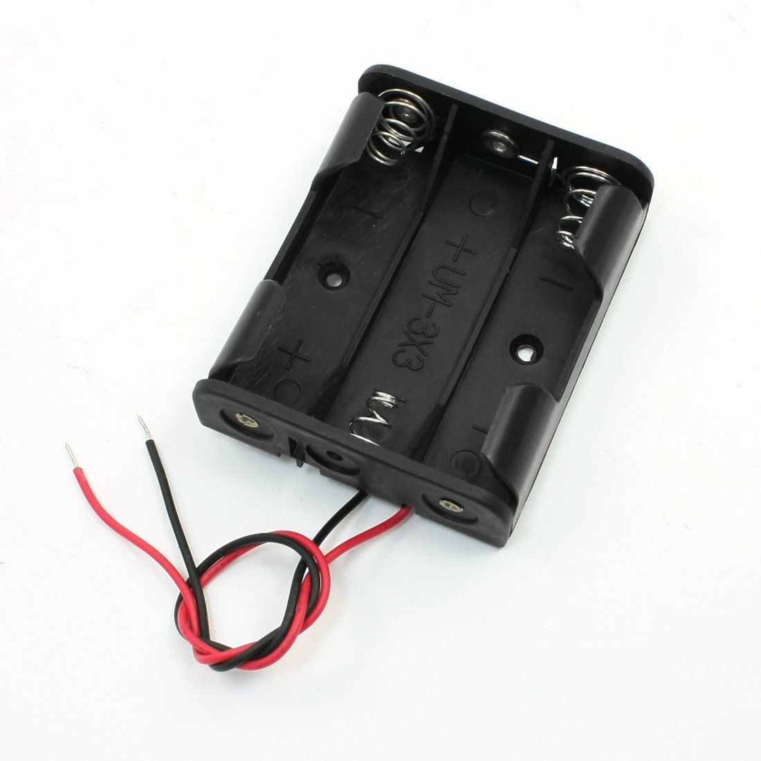 Black Plastic Wired 3 x 1.5V AA Battery Case Holder