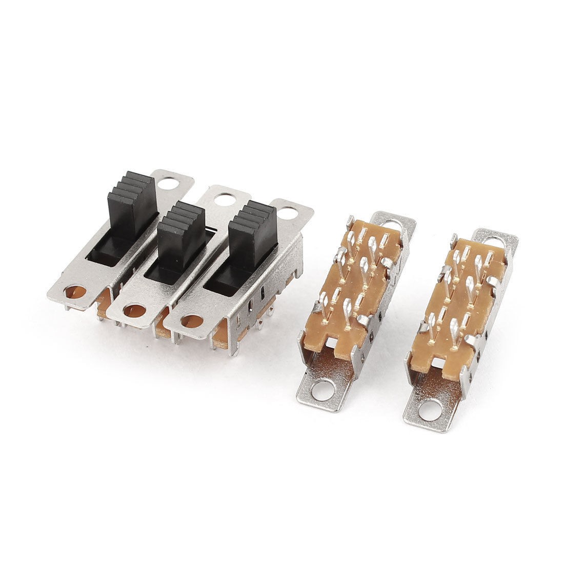 5 Pcs 6Pins PCB Mounted ON/OFF/ON 3 Positions DPDT Vertical Slide Switch