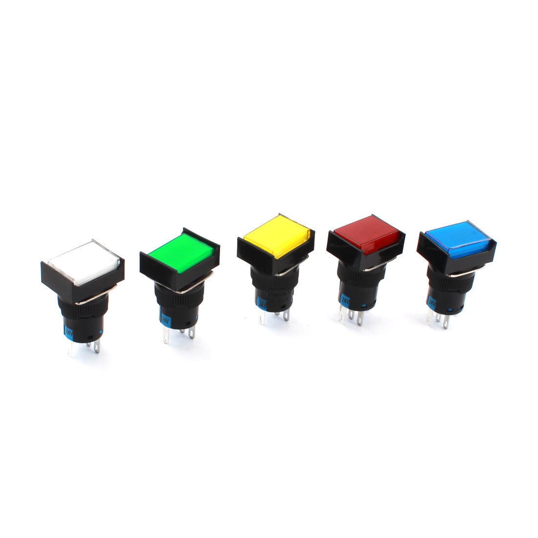5pcs DC 24V Indicator Light SPDT Locking Rectangle Head Pushbutton Switch 16mm