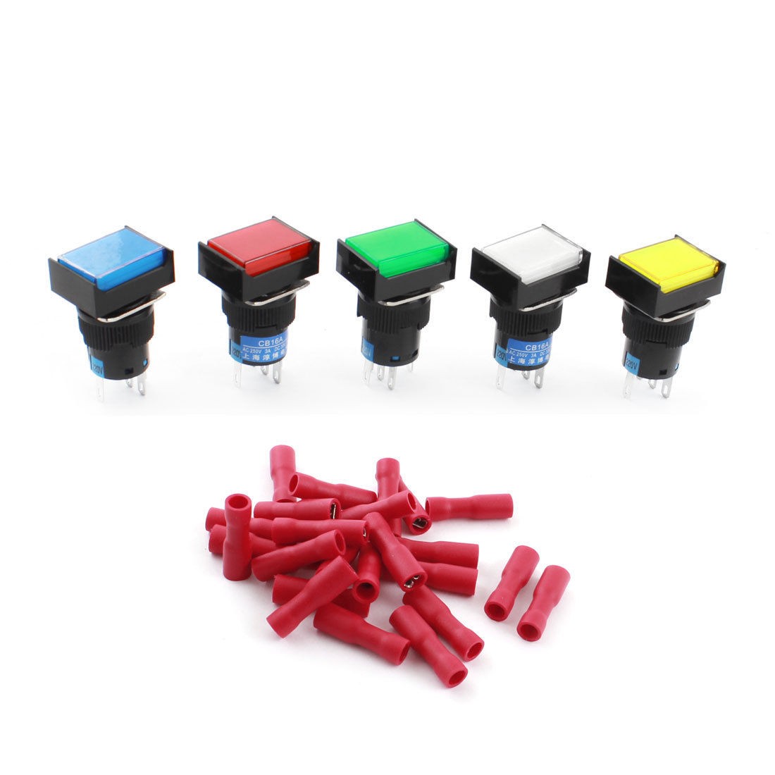 5pcs AC 220V Lamp Volt Momentary Rectangle Push Button Switch w Female Connector