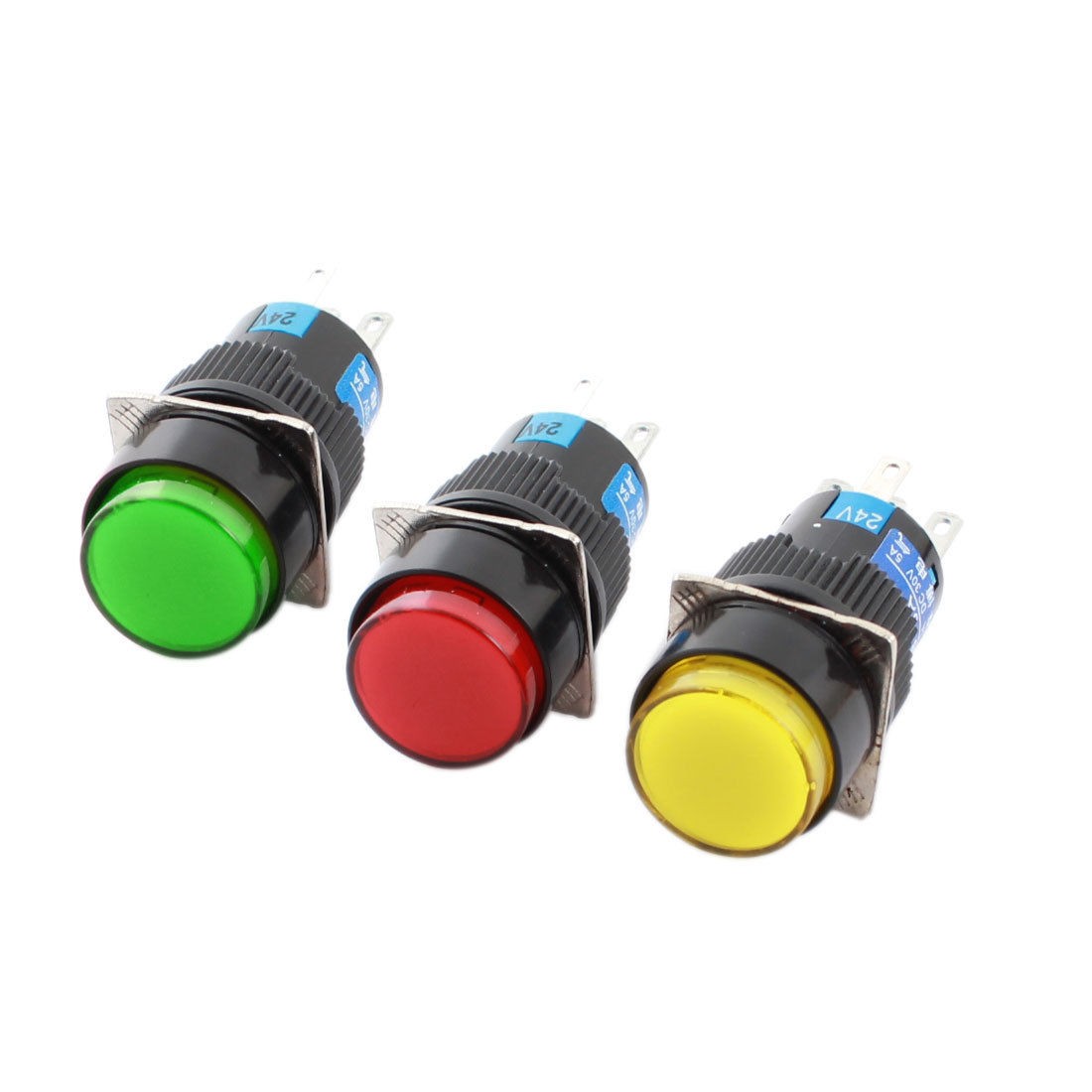 3Pcs DC24V Pilot Light Momentary Round Pushbutton Switch w Wiring Terminals