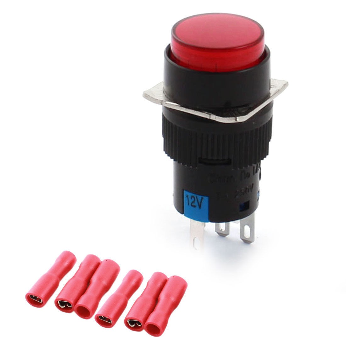 DC 12V Red Indicator SPDT Momentary Pushbutton Switch 16mm w Female Connectors