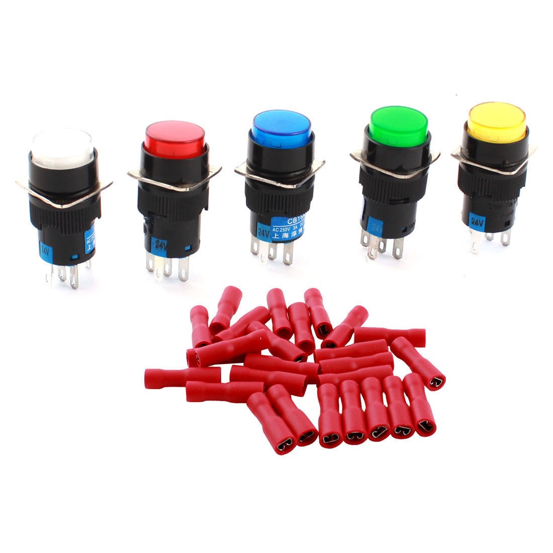 5Pcs DC24V Pilot Lamp SPDT Self Locking Pushbutton Switch w DIY Wiring Terminals