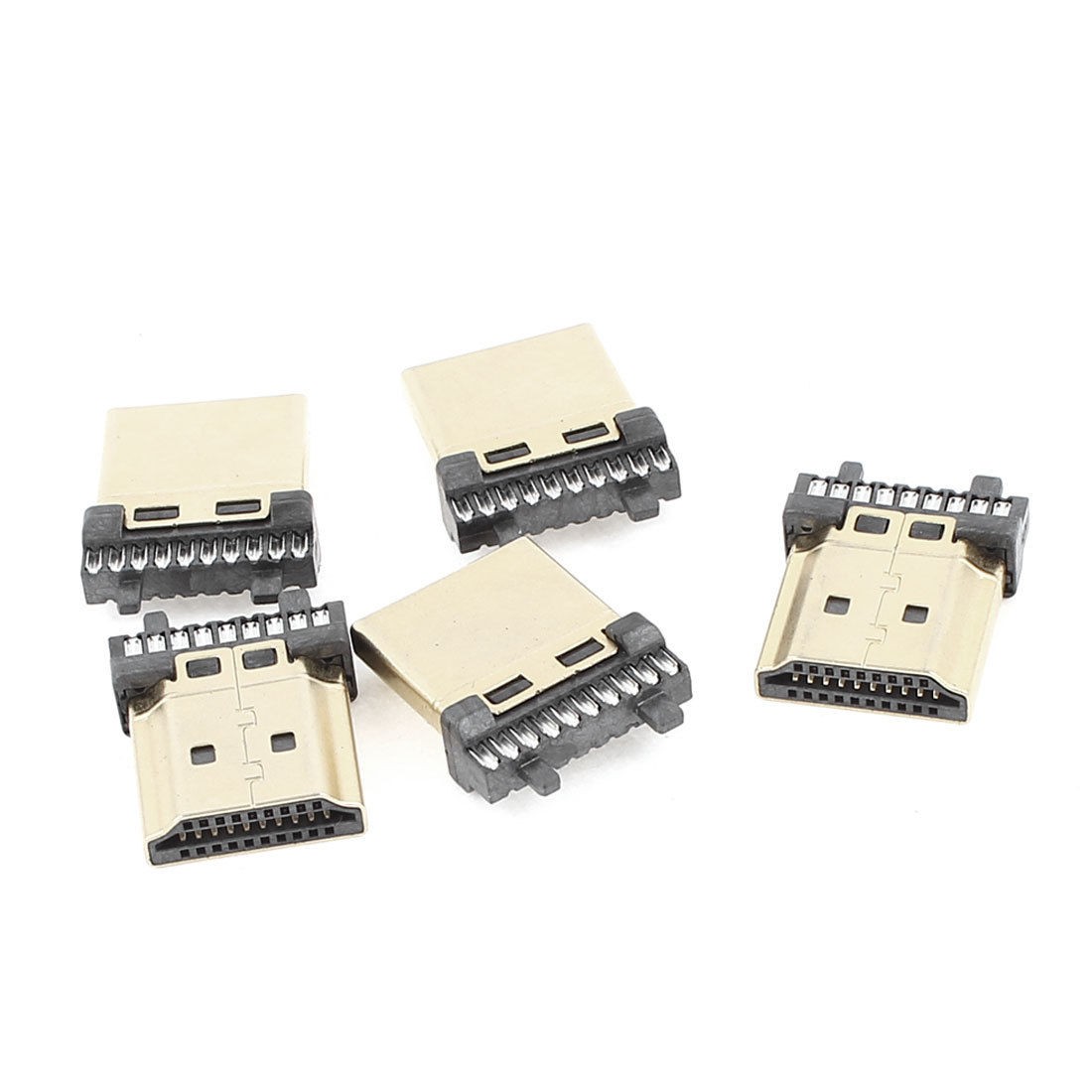 5Pcs Gold Tone Housing Solder Type Male 19Pins HDMI Connectors