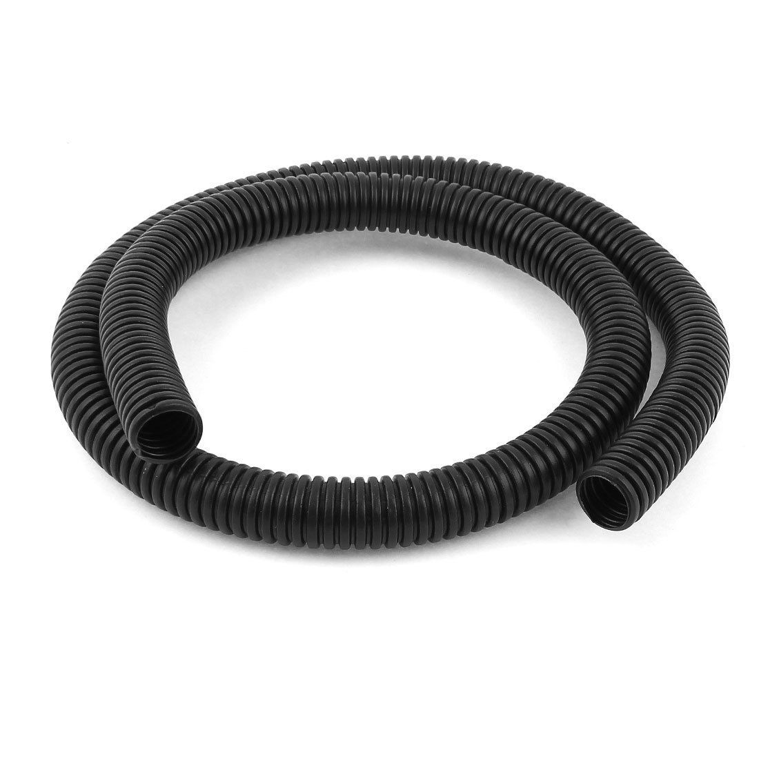 Black Plastic 20mm x 17mm Corrugated Wire Tubing Convoluted Hose Tube 3.3Ft Long