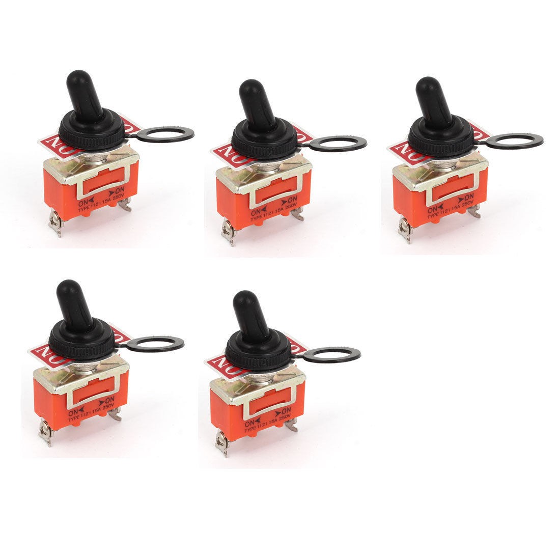 5pcs AC 250V 15A ON-OFF-ON 2 Way 3 Terminals SPST Toggle Switch w Cover Cap