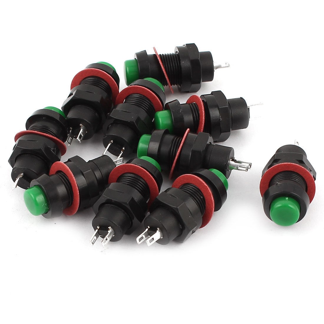 10 x DS-211 2Pins Momentary SPST Push Button Switch Green AC 125V 2A
