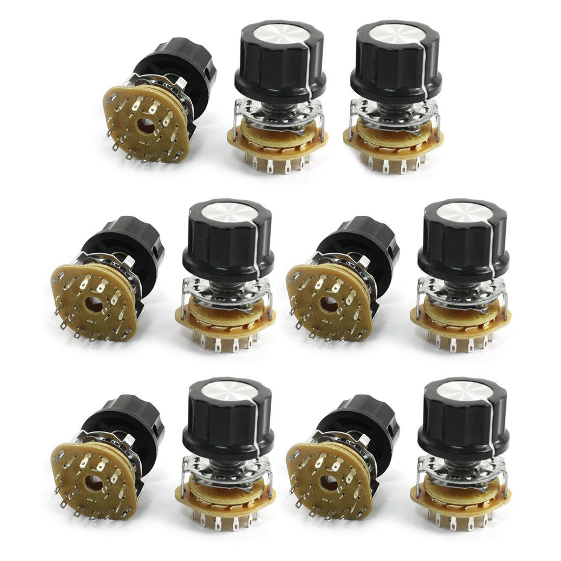 2P6T 2-Pole 6-Position 9mm Thread 6mm Knurled Shaft Selector Rotary Switch 11Pcs
