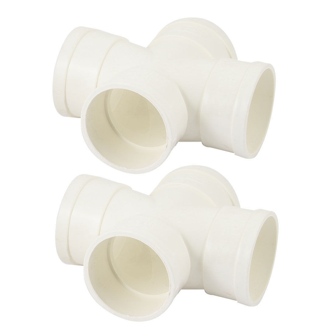 2 Pcs 4 Ways 50mm Inner Diameter PVC Pipe Connectors Fittings White