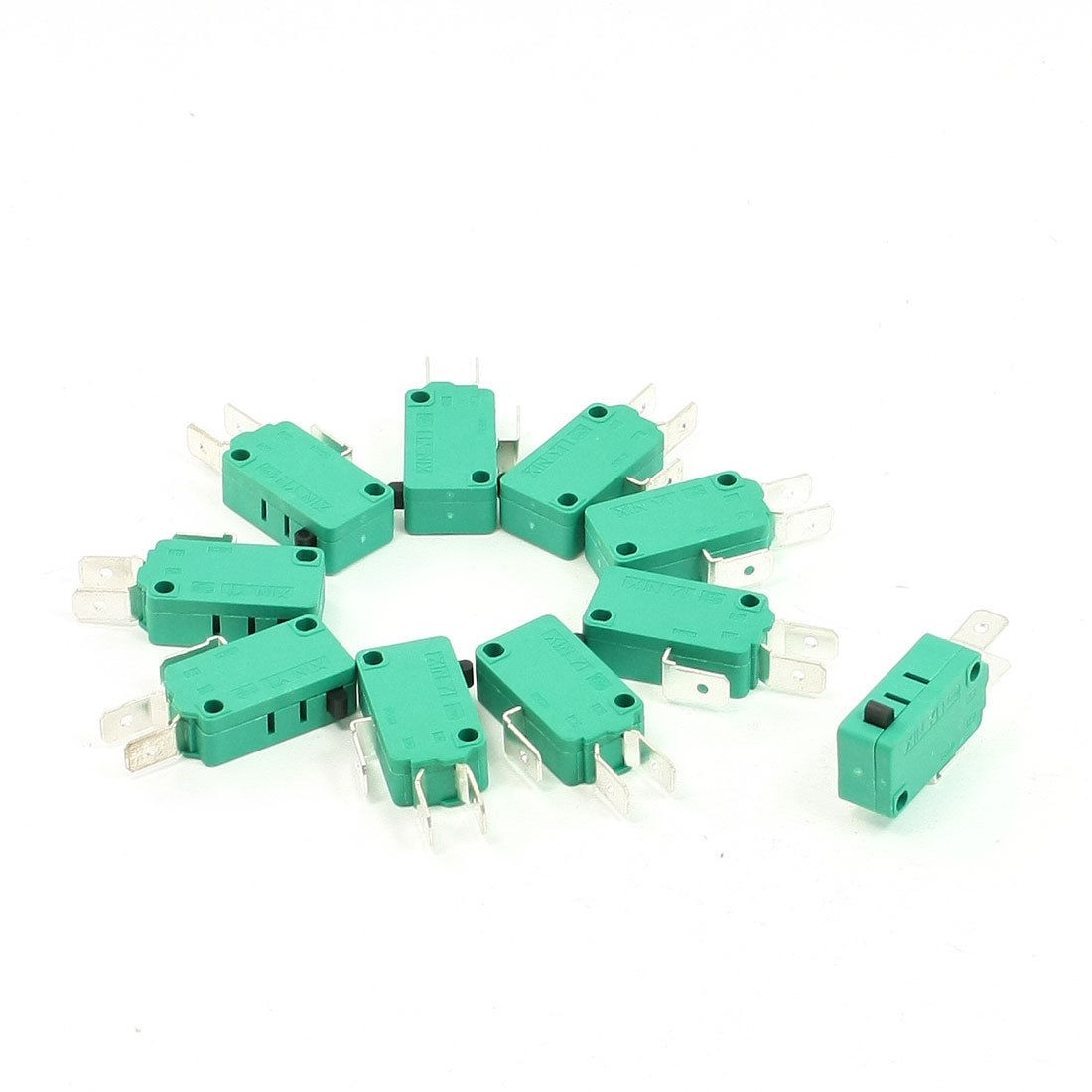 10 Pcs AC 250V 16A SPDT 3 Pins Momentary Push Button Micro Switch Green