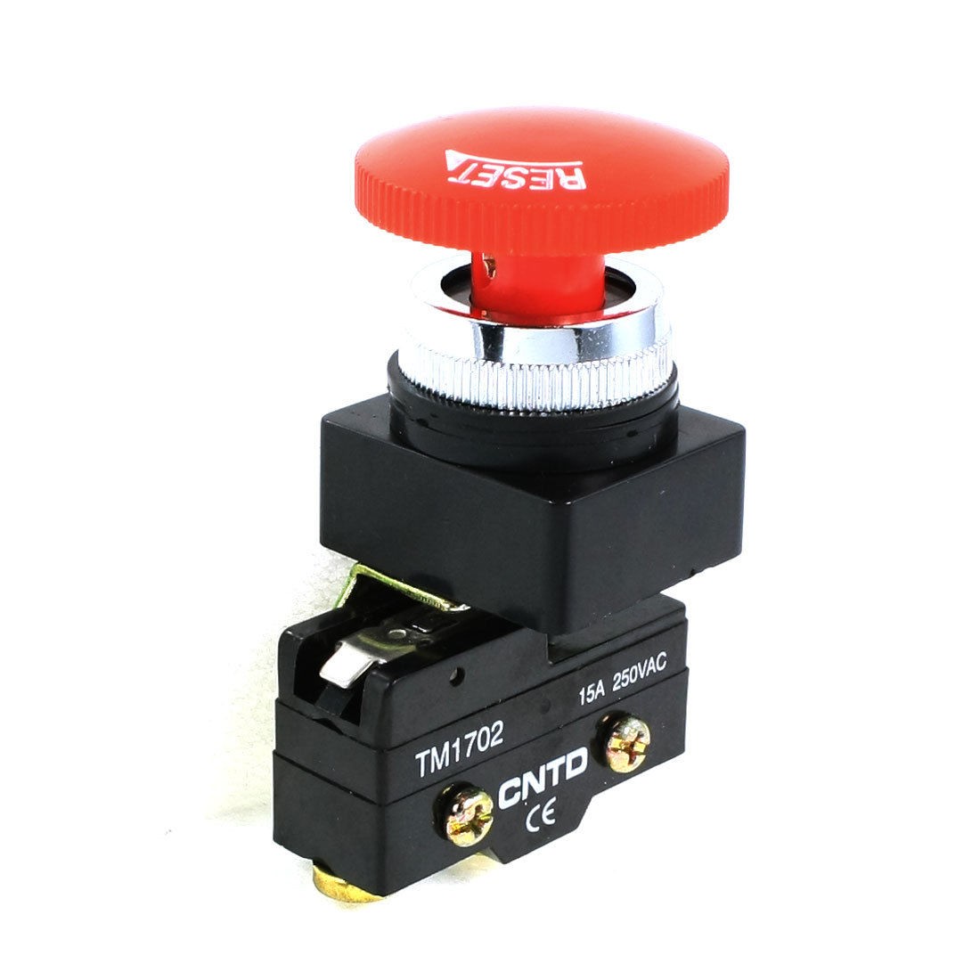 250VAC 15A 25mm Threaded Red Mushroom Head 1NO 1NC Locking Reset Micro Switch