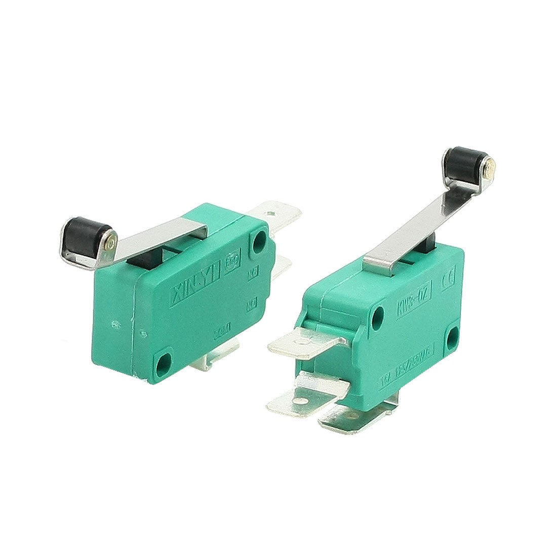 2 Pcs AC 250V 16A SPDT 3 Pins Long Hinge Roller Lever Limit Micro Switch Green