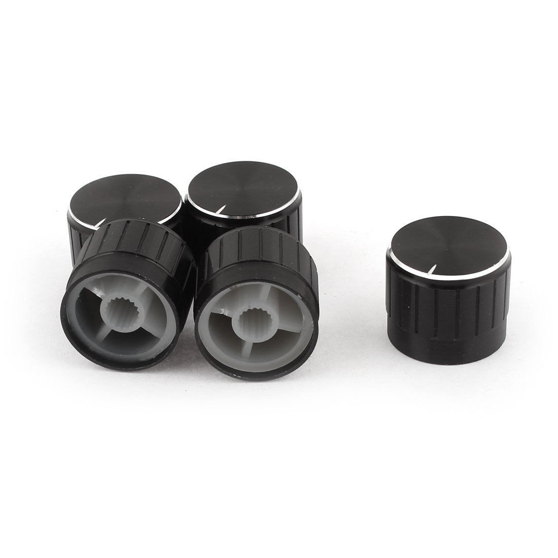 4 x Black Silver Tone Plastic Potentiometer Rotary Control Knobs Caps 17x20mm