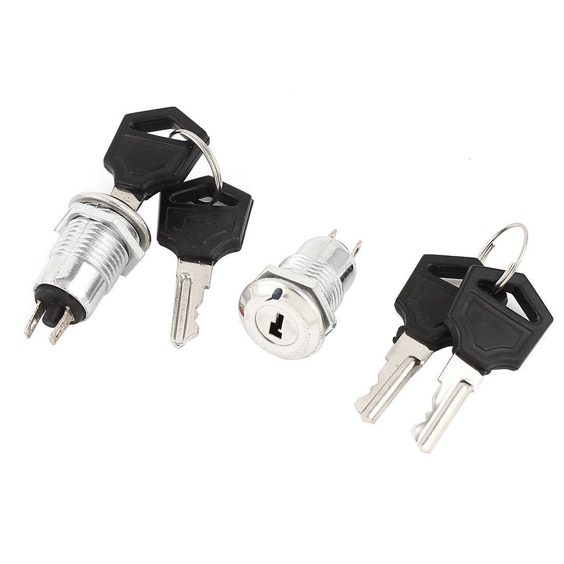 2Pcs 12mm Thread Panel Mounting 2 Positions ON OFF SPST Keylock Switch