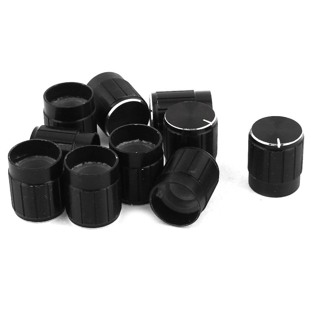 10 x Black Silver Tone Plastic Potentiometer Rotary Control Knobs Caps 17x13mm