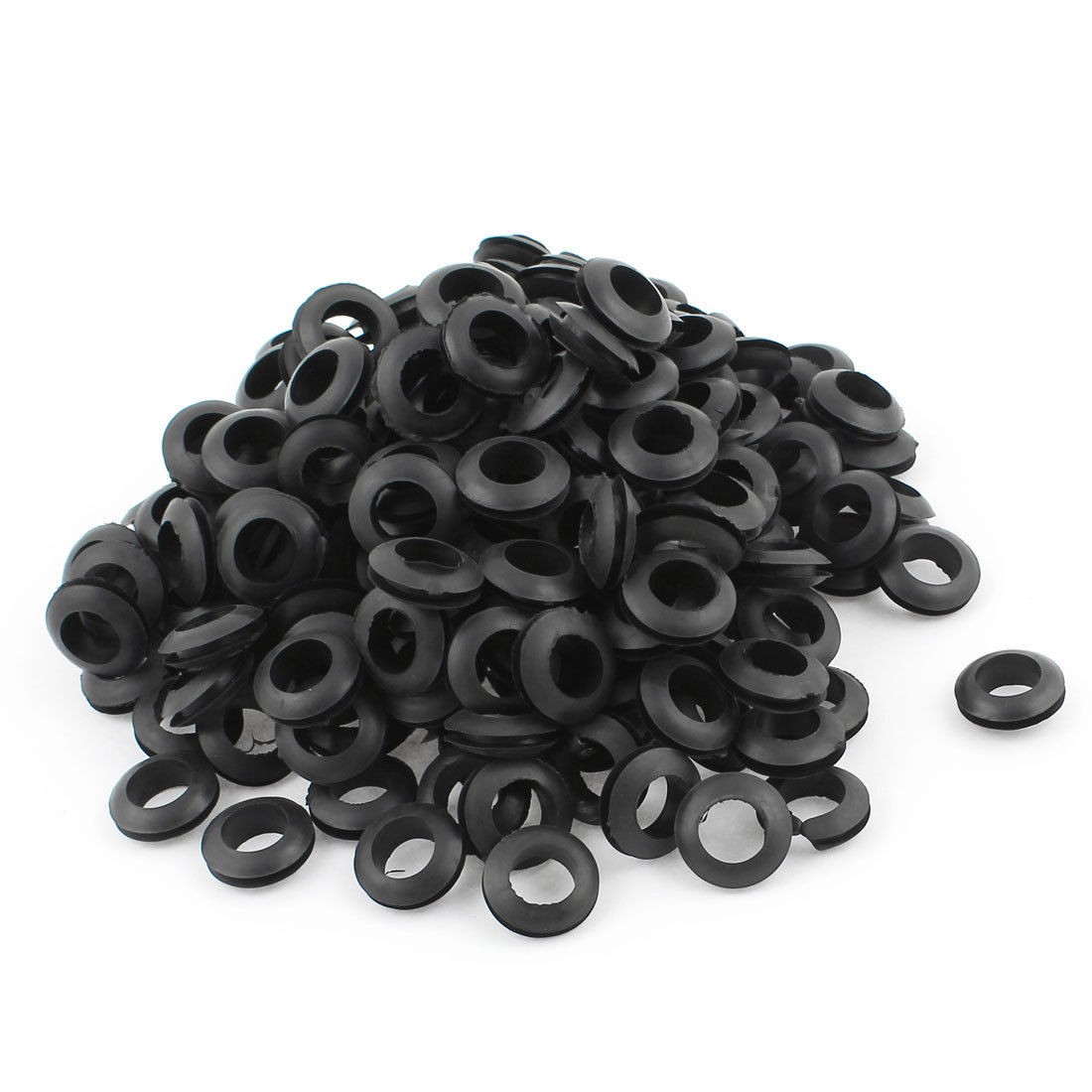 200 x Black Rubber 12mm Open Hole Ring Dual Side Cable Wiring Grommet