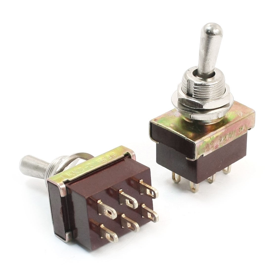 2Pcs 12mm Mounting 2 Position 6-Terminals DPDT Toggle Switch AC220V 3A