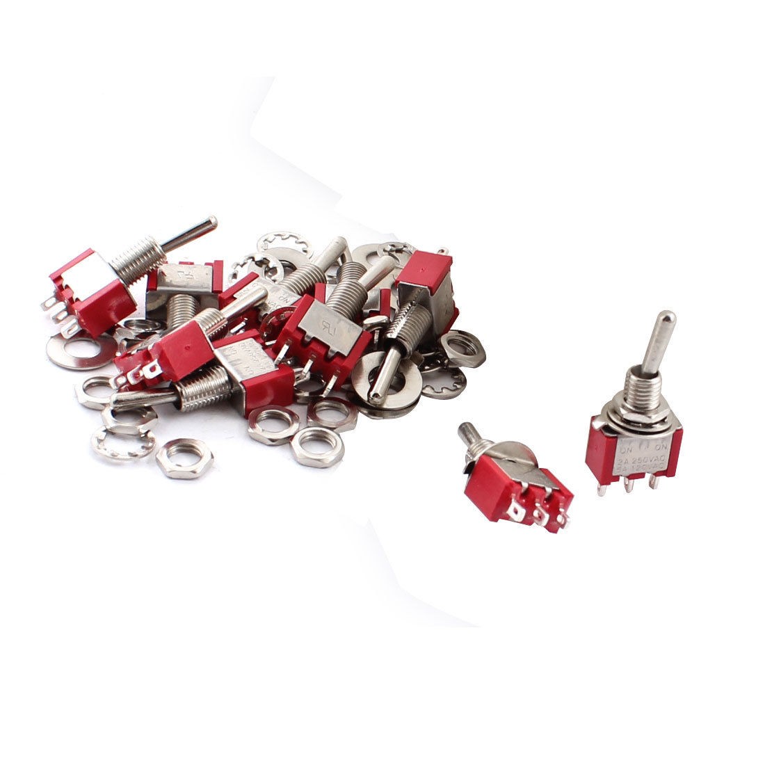 10 Pcs AC 250V/2A 120V/5A SPDT 2 Position ON/ON Toggle Switch Red