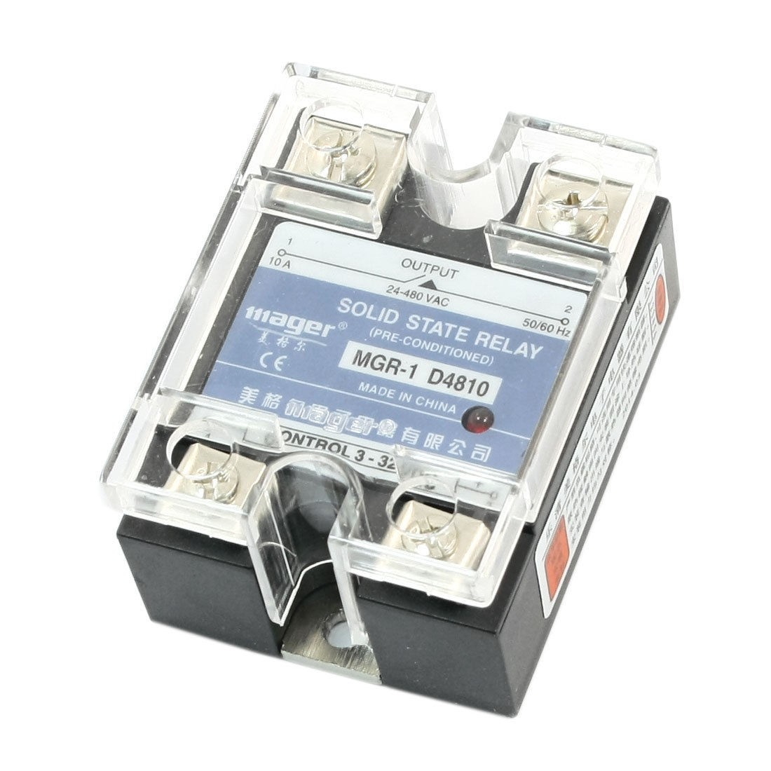 DC-AC 3-32V 24-480V 10A Clear Cover One Phase Normal Open Solid State Relay