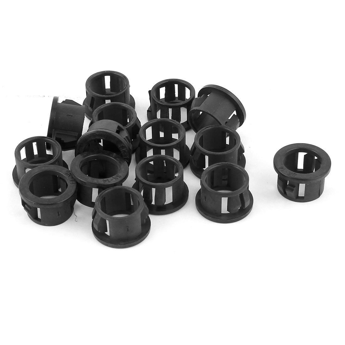 15pcs Black Round Cable Harness Protective Snap Bushing 15mm Panel Hole Dia