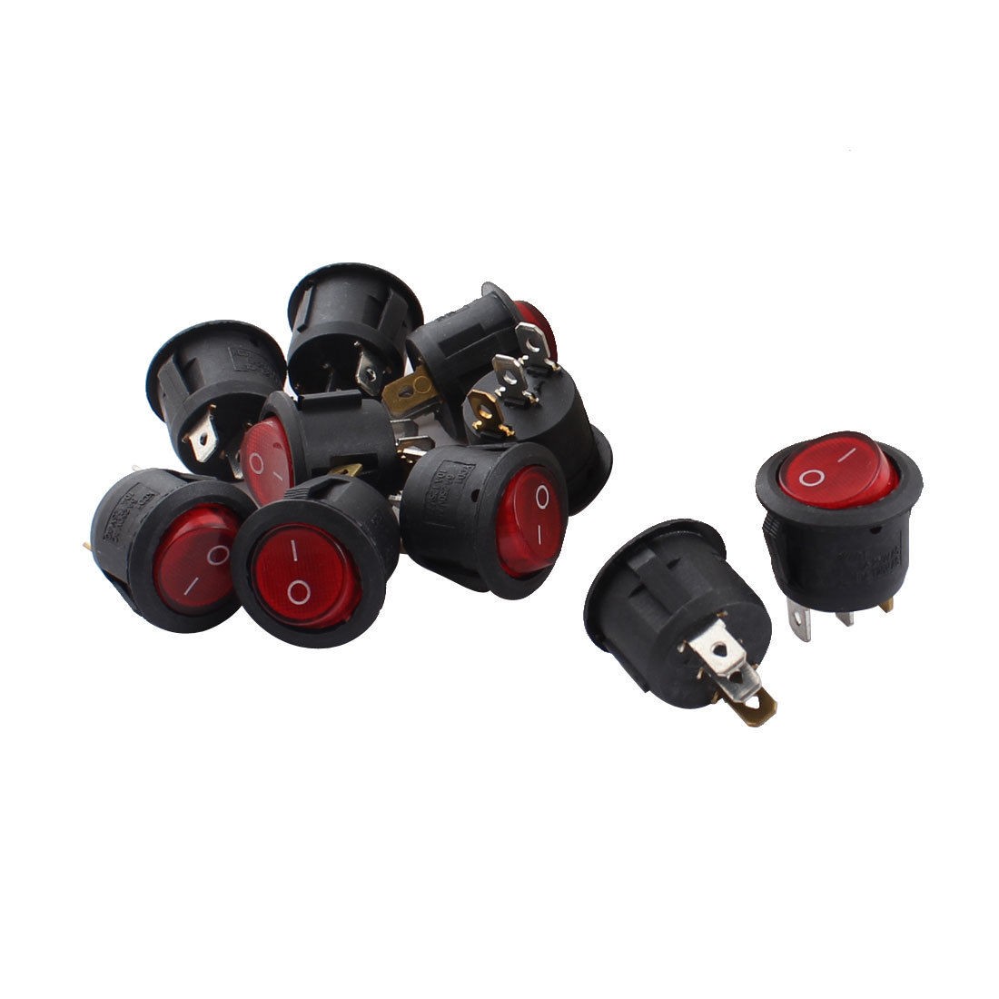 10 Pcs AC110V Red Light SPST 3-Pin ON/OFF Round Plastic Boat Rocker Switch
