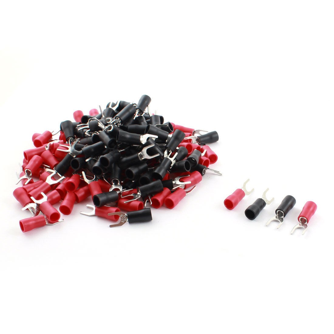160 Pcs Black Red Insulated Fork Terminal Cable Connector 6mm Dia 14-12AWG
