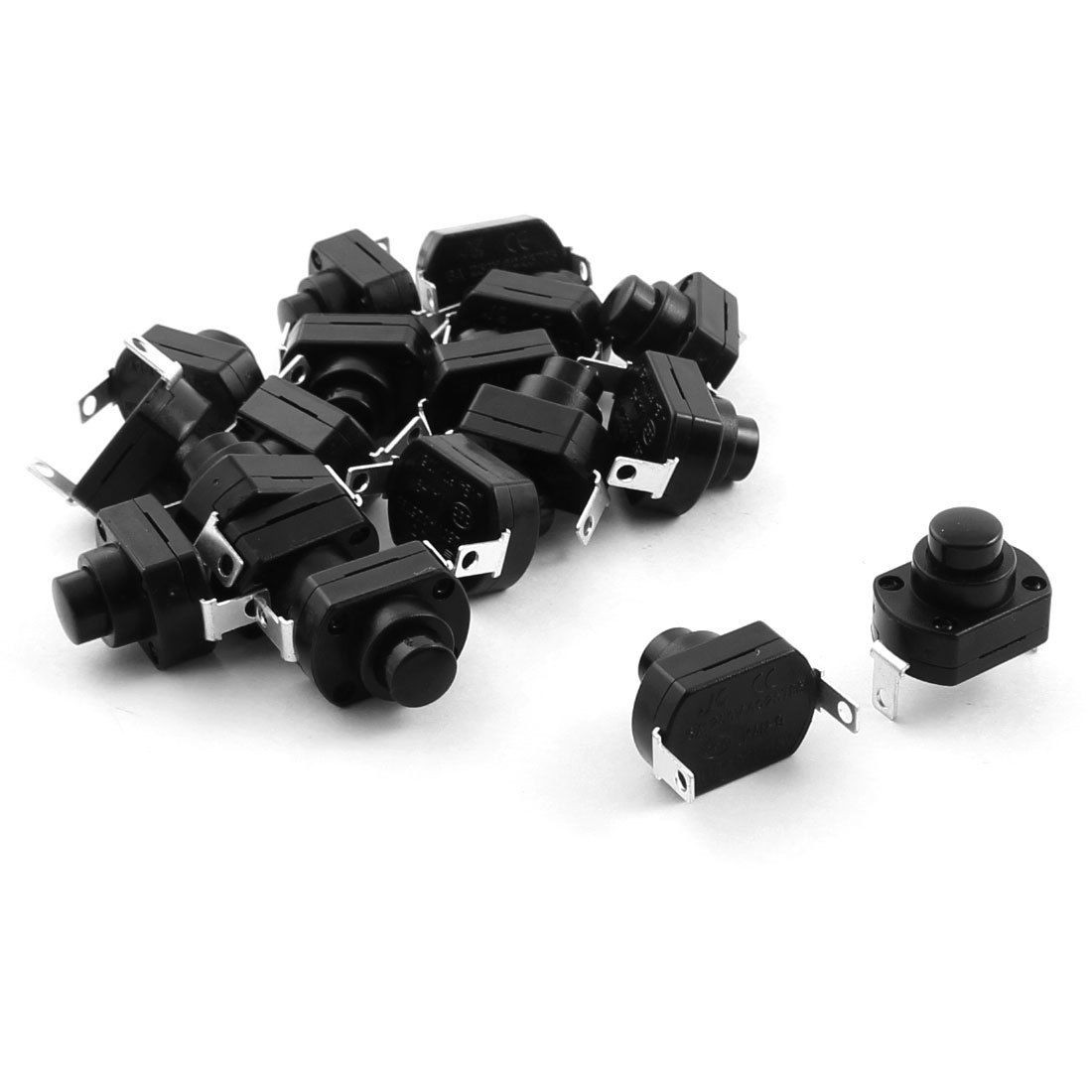 18 Pcs AC 250V 6A SPST Latching Flashlight Torch Push Button Switch Black