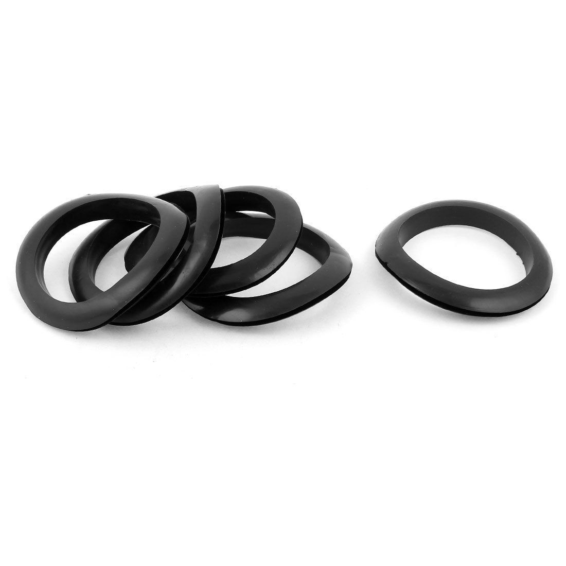 5 x Black Rubber 60mm Open Hole Ring Double Side Cable Wiring Grommet