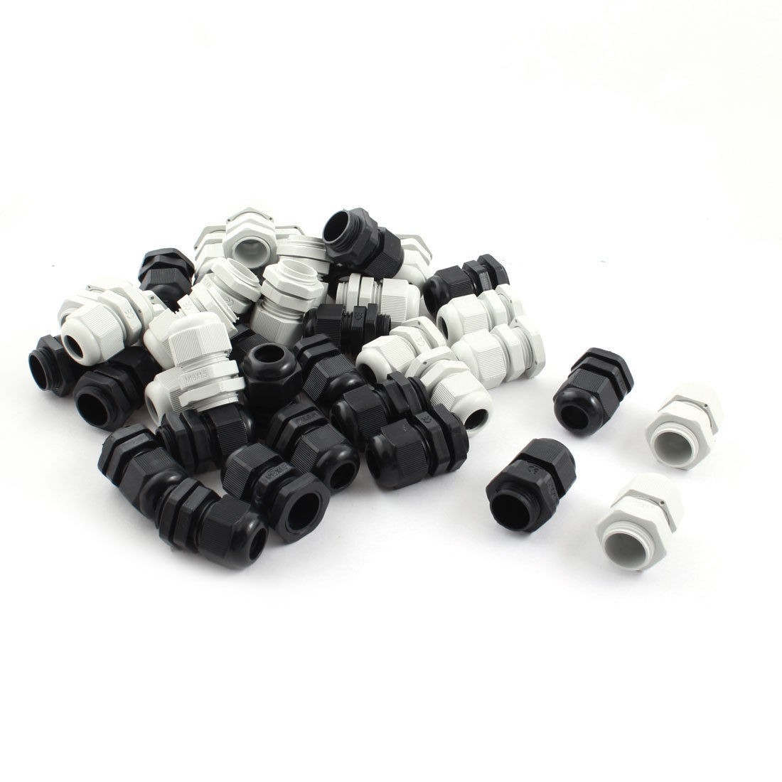 40 x M18 Locknut Thread Type Black White Plastic Waterproof Cable Gland 5-10mm