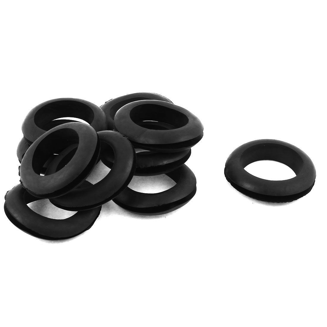 10 x Black Rubber 35mm Open Hole Ring Dual Side Cable Wiring Grommet